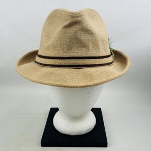 Vintage Stevens Tweed Feather Fedora Mens 7 3/8 Tan Wool USA Made